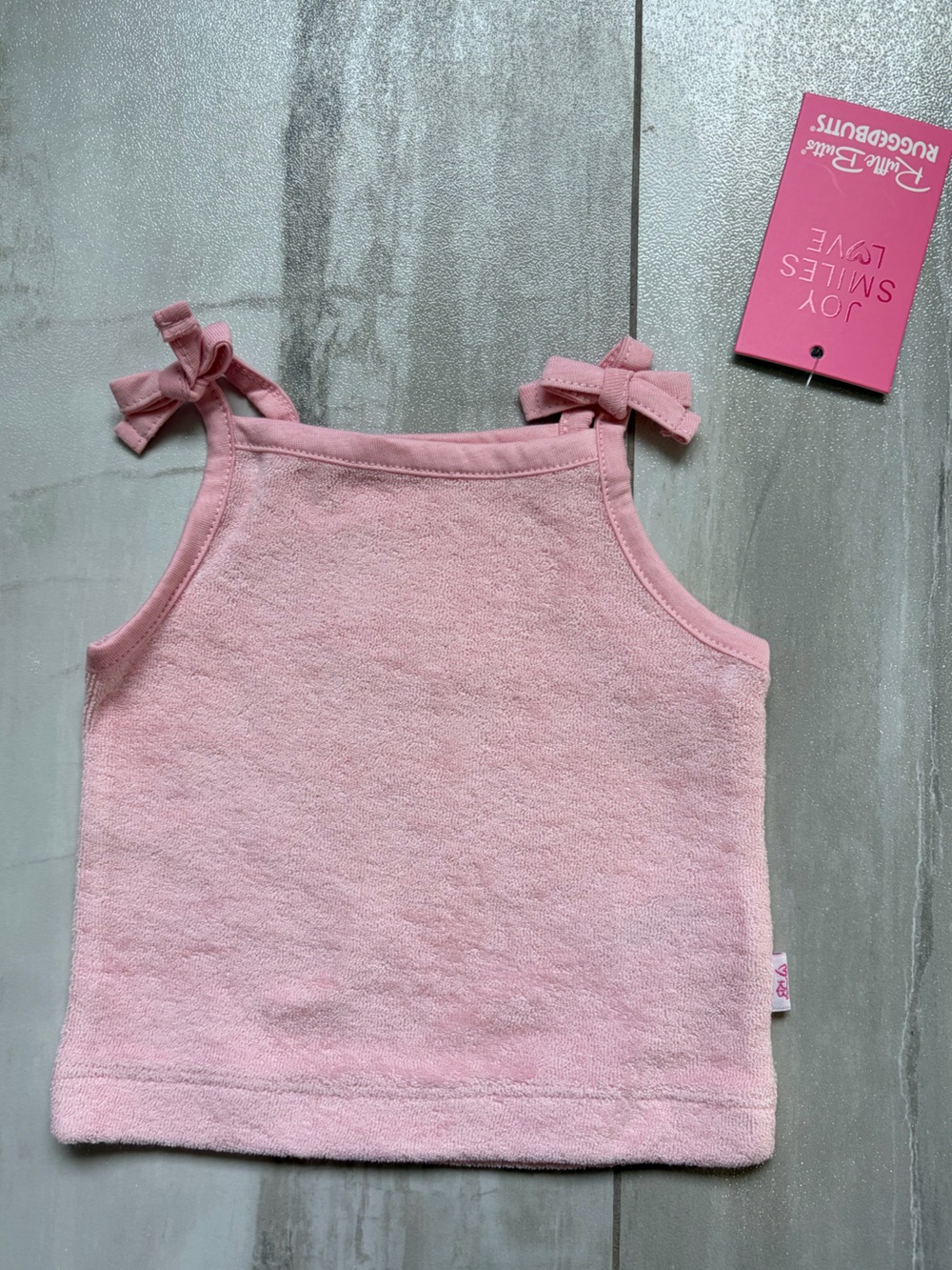 NWT RuffleButts Light Pink Terry Cloth Bow Strap Tank Top girls 0-3M